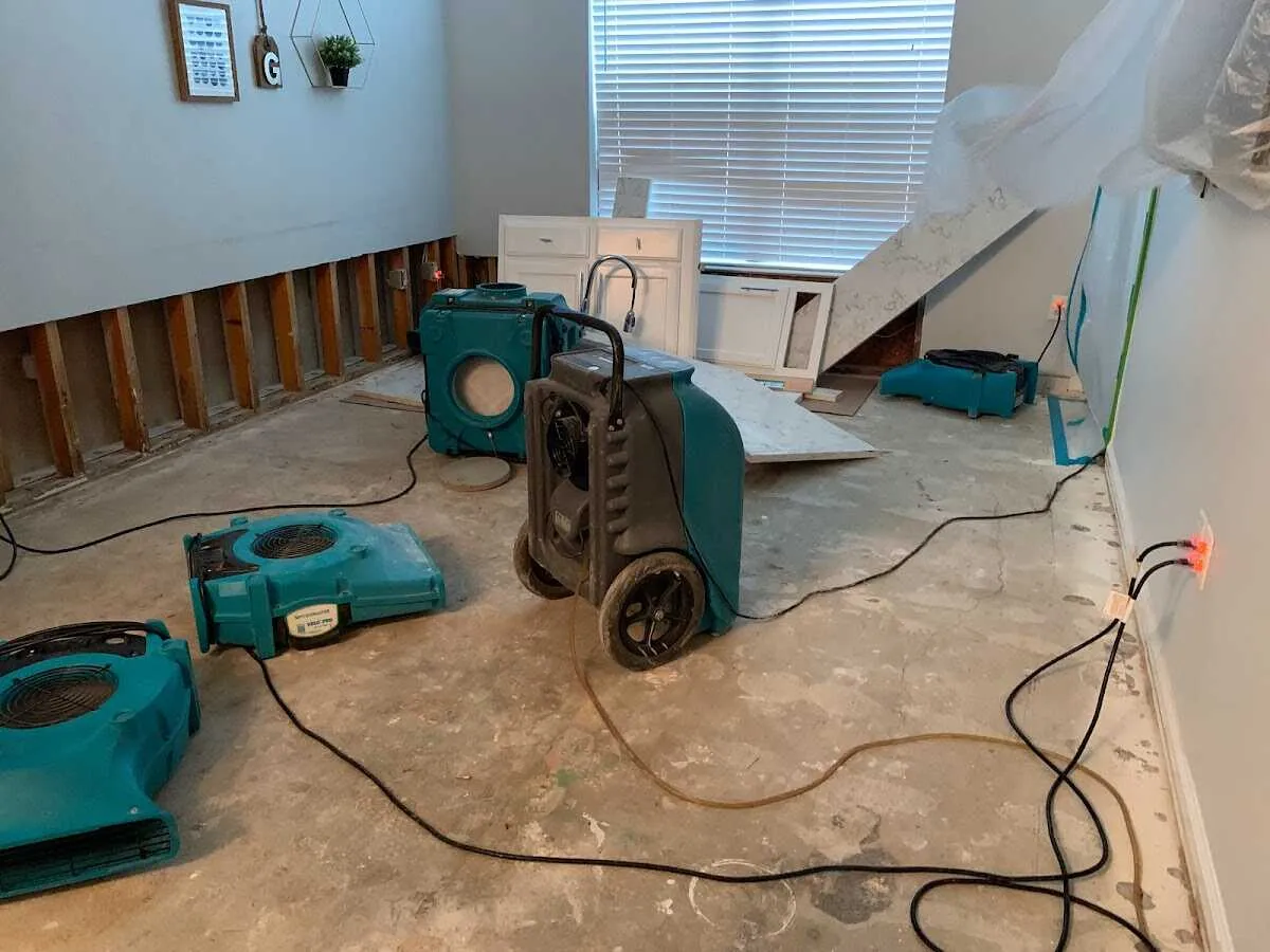 Dehumidifier in flood-cut room for Water Damage Restoration in Farmingdale